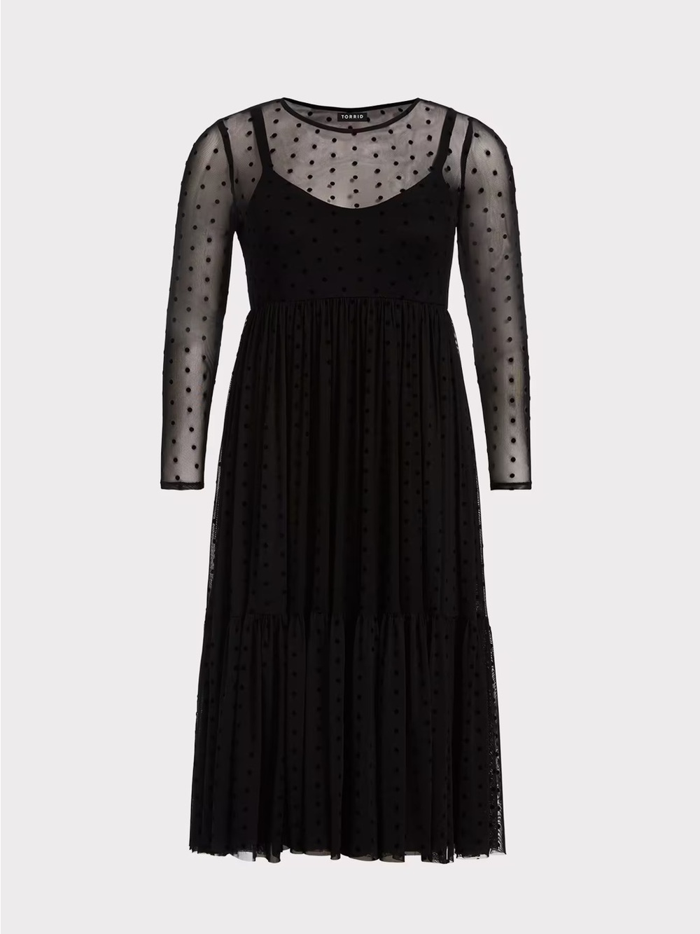 Torrid Black Dot Mesh Midi Dress